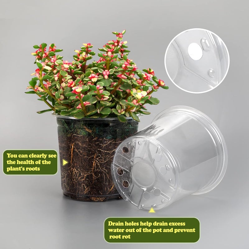 RAOOKIF 6/5/3.5 Inch Clear Nursery Pots with Drainage, 24 Pack Clear Nursery Pots for Plants, Flexible Plastic Garden Flower Pot - Image 4